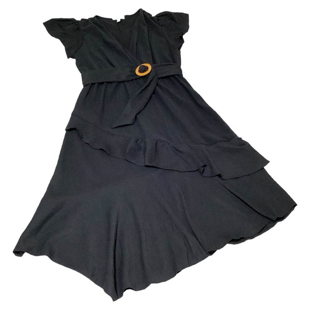 Sofia Jeans By Sofia Vergara Womens Belted Flutter Sleeves Wrap Black Dress Sz M